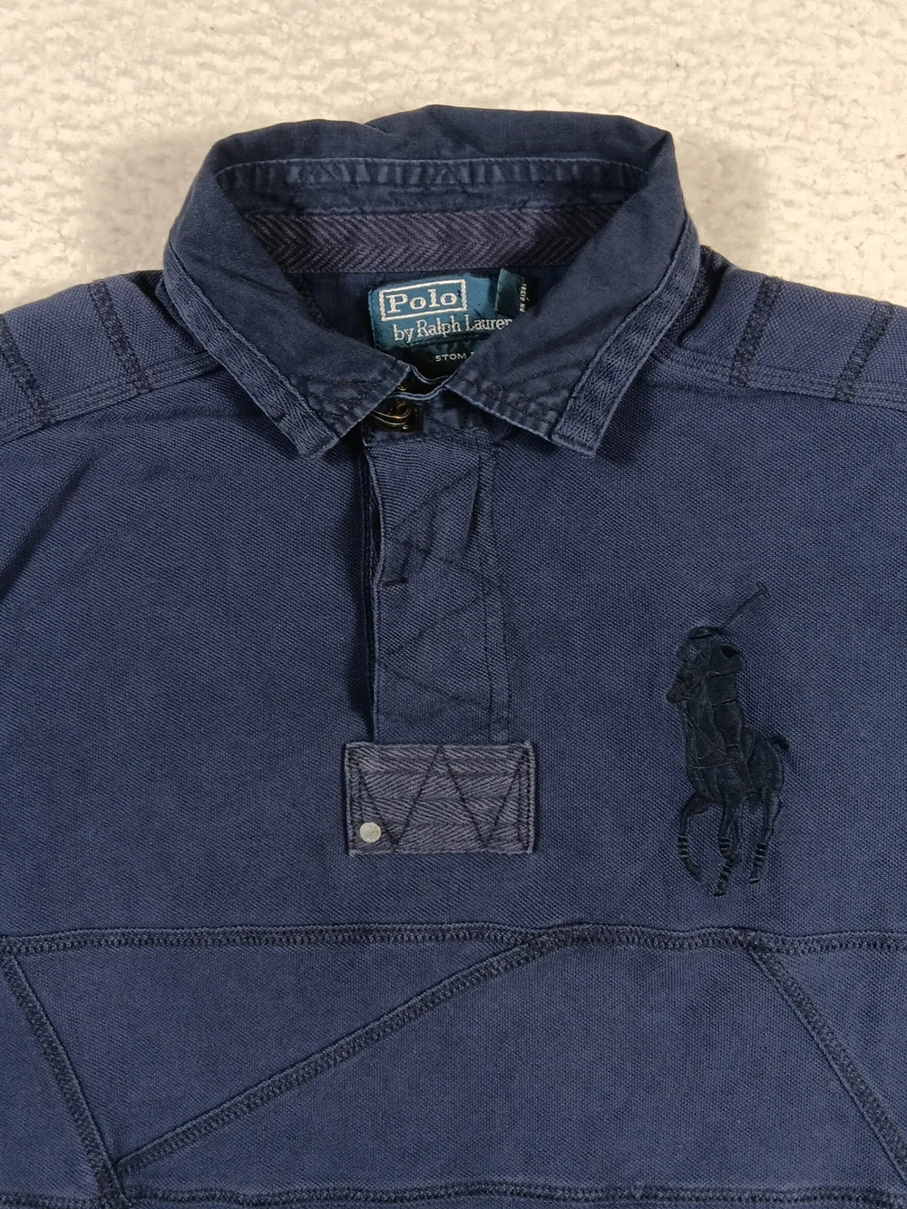 Vintage Polo Ralph Lauren Shirt Mens Medium Blue Rugby Pronged Snap Big Pony